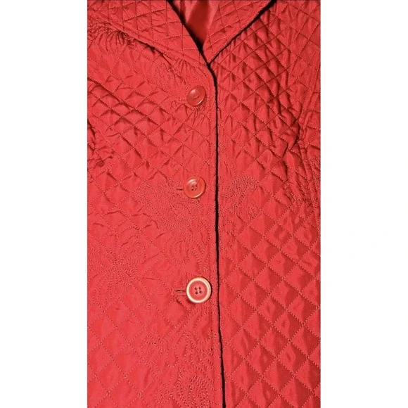 RQT Womens Size PM Quilted Jacket Red Petite Lightweight Button Front Embroidery - Picture 6 of 15